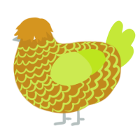 A ochre and lime chicken with a lace pattern