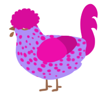 A lilac and fuchsia chicken with a speckle pattern