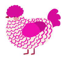 A cream and fuchsia chicken with a lace pattern