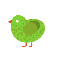 Kiwi, a grass and chartreuse chicken with a speckle pattern