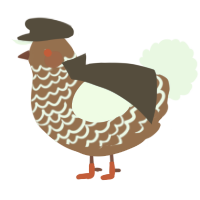 A brown and white chicken with a lace pattern