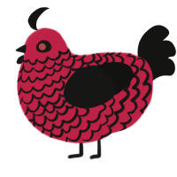 A crimson and black chicken with a lace pattern
