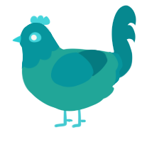 A turquoise and teal chicken with a head pattern