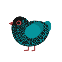 monster from closet, a black and teal chicken with a double-lace pattern