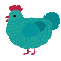A turquoise and teal chicken with a lace pattern