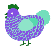 A blurple and mint chicken with a lace pattern