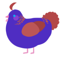 A indigo and red chicken with a neck-band pattern