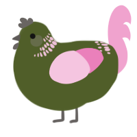A olive and pink chicken with a neck-band pattern