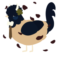 A beige and tumblr chicken with a head pattern