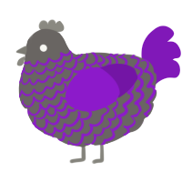 A grey and violet chicken with a lace pattern