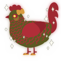 A olive and crimson chicken with a lace pattern