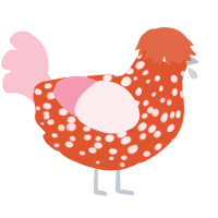 A vermilion and rose chicken with a speckle pattern