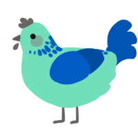 A mint and ultramarine chicken with a neck-speckle pattern