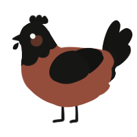 A russet and black chicken with a head pattern