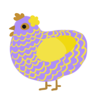 A lilac and yellow chicken with a lace pattern