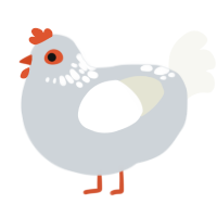 A mist and white chicken with a neck-speckle pattern