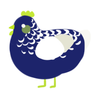 A navy and white chicken with a half-lace pattern