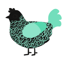 A black and mint chicken with a double-lace pattern