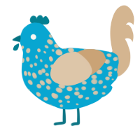 A cerulean and beige chicken with a speckle pattern
