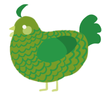 A chartreuse and viridian chicken with a lace pattern