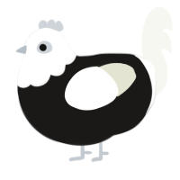 A sable and white chicken with a head pattern