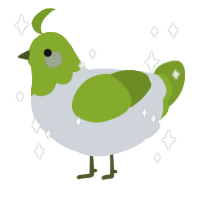 A mist and chartreuse chicken with a head pattern