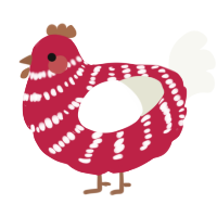 A crimson and white chicken with a bar pattern