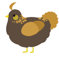 A bark and gold chicken with a neck-speckle pattern