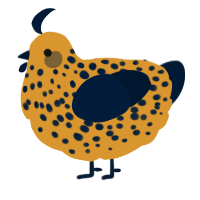 A orange and tumblr chicken with a speckle pattern