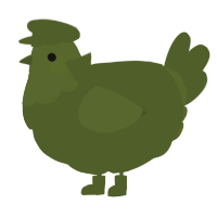 A olive chicken with a head pattern