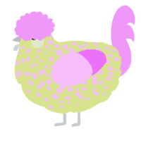 A lemon and lavender chicken with a speckle pattern