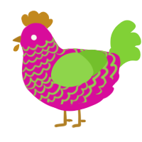 A fuchsia and grass chicken with a lace pattern