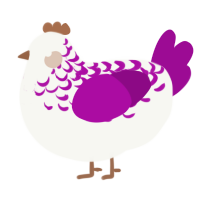 A white and plum chicken with a half-lace pattern