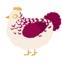 A cream and maroon chicken with a half-lace pattern
