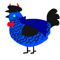 A ultramarine and black chicken with a lace pattern