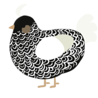 A black and white chicken with a double-lace pattern