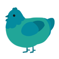 A turquoise and sea chicken with a head pattern
