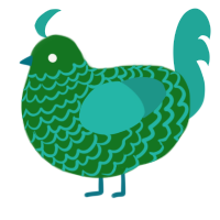 Plant, a leaf and turquoise chicken with a lace pattern