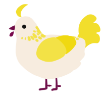 A cream and yellow chicken with a neck-speckle pattern