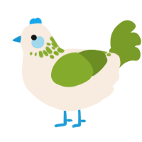 A cream and chartreuse chicken with a neck-speckle pattern