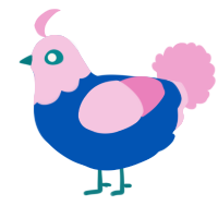 A ultramarine and pink chicken with a head pattern