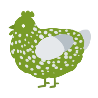 A chartreuse and mist chicken with a speckle pattern