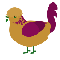 A gold and wine chicken with a neck-speckle pattern