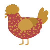 A red and gold chicken with a speckle pattern