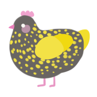 A grey and yellow chicken with a speckle pattern