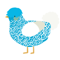 A cerulean and white chicken with a double-lace pattern