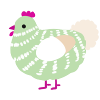 A gluppy and cream chicken with a bar pattern