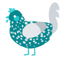 A teal and mist chicken with a speckle pattern