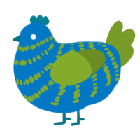 A sapphire and chartreuse chicken with a bar pattern
