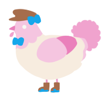 A cream and pink chicken with a head pattern